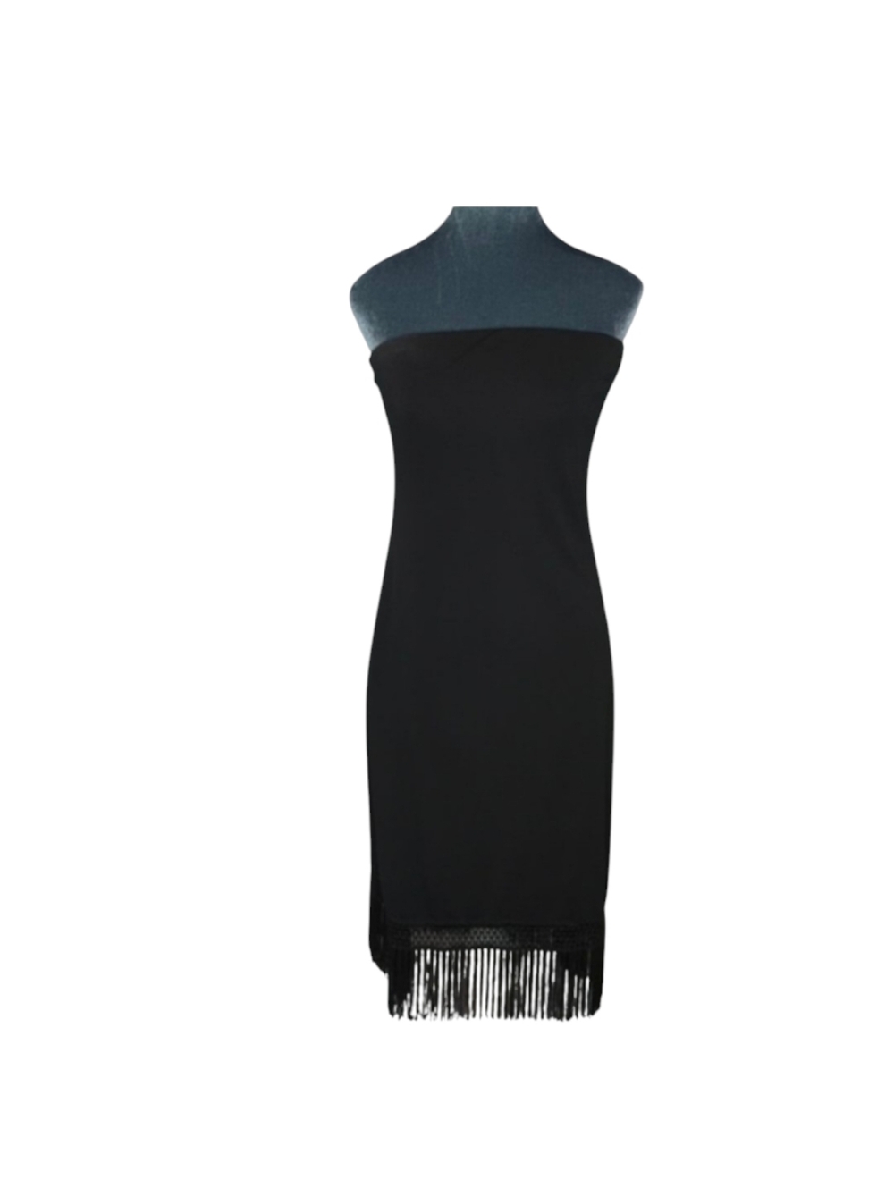 White House Black Market Black Strapless Fringe Midi Dress Size M